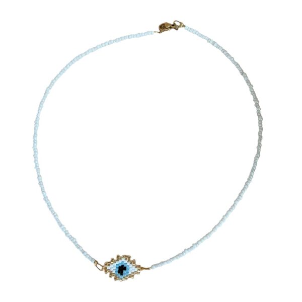 Κολιέ με Χάντρες & Πλεκτό Μάτι από Χάντρες Miyuki – Ατσάλινο Κούμπωμα