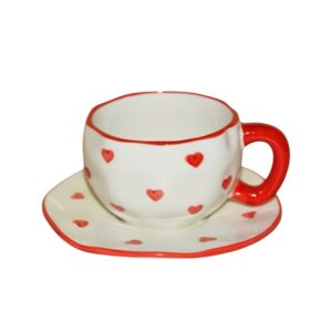 Κεραμικό Φλιτζάνι με Πιατάκι Καρδιές – 300ml