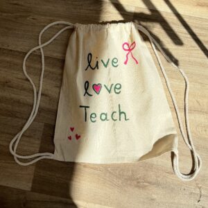 Χειροποίητο Πάνινο Backpack “Live Love Teach” - Image 2